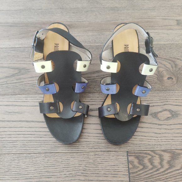 PRIMA EDIZIONE All Leather Strappy Wedge Sandal Made in Italy Size 9 40EU NEW - Picture 2 of 6